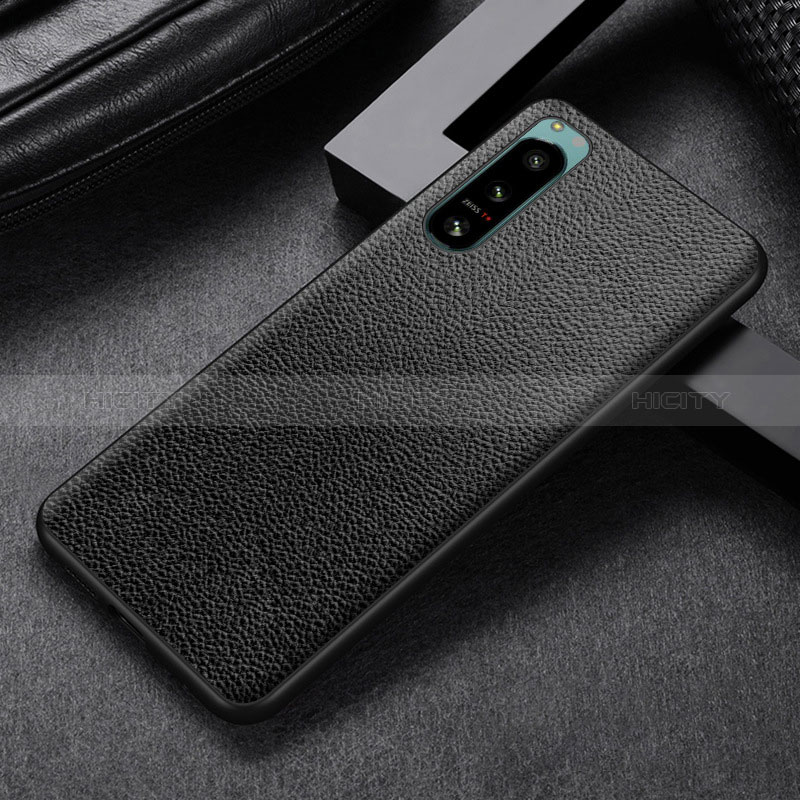 Funda Bumper Lujo Cuero y Plastico Mate Carcasa para Sony Xperia 5 III Negro