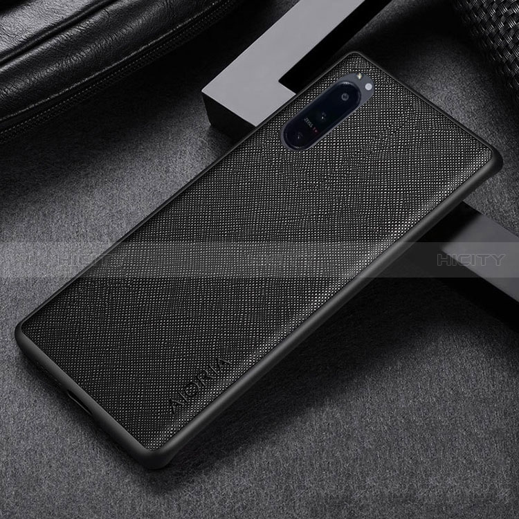 Funda Bumper Lujo Cuero y Plastico Mate Carcasa para Sony Xperia 5 IV Negro