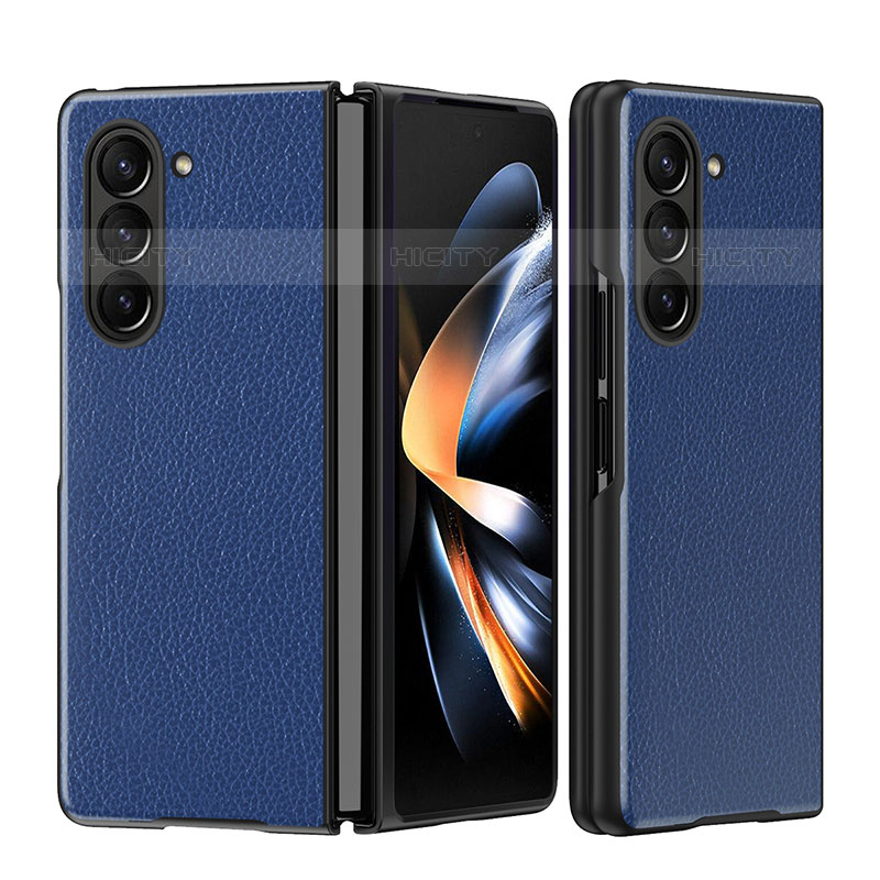 Funda Bumper Lujo Cuero y Plastico Mate Carcasa QH1 para Samsung Galaxy Z Fold5 5G Azul