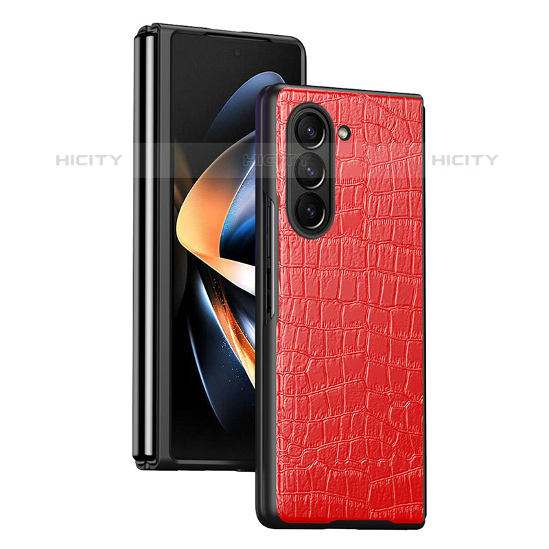 Funda Bumper Lujo Cuero y Plastico Mate Carcasa QH2 para Samsung Galaxy Z Fold5 5G Rojo