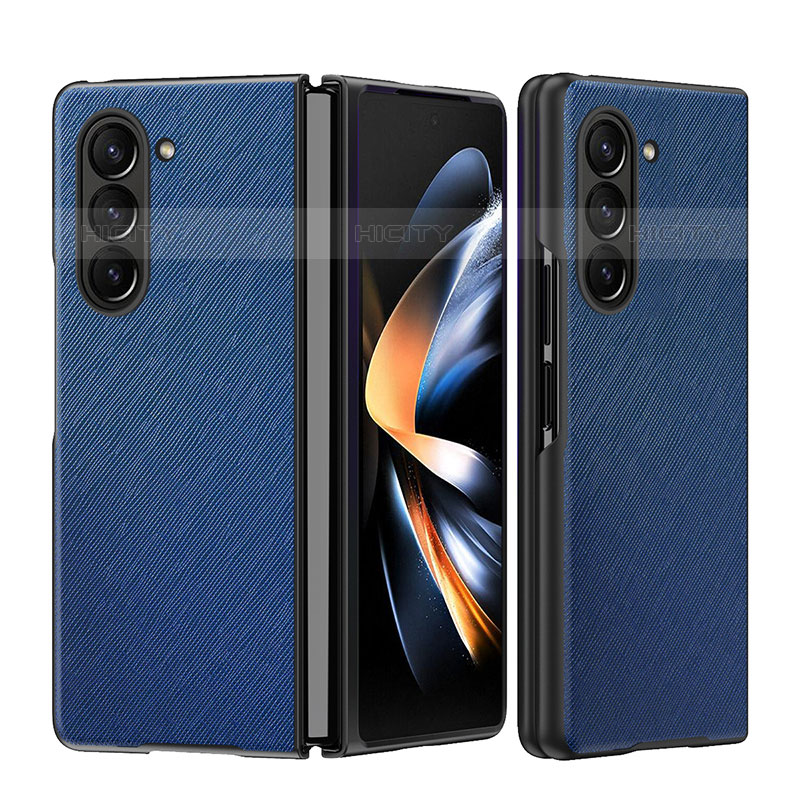 Funda Bumper Lujo Cuero y Plastico Mate Carcasa QH3 para Samsung Galaxy Z Fold5 5G Azul