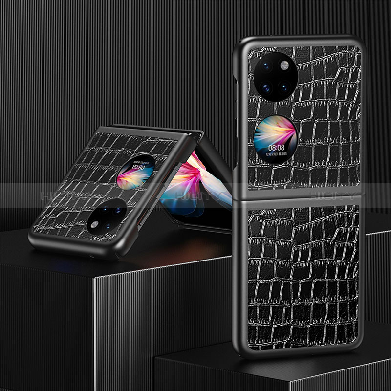 Funda Bumper Lujo Cuero y Plastico Mate Carcasa QH7 para Huawei P60 Pocket Negro