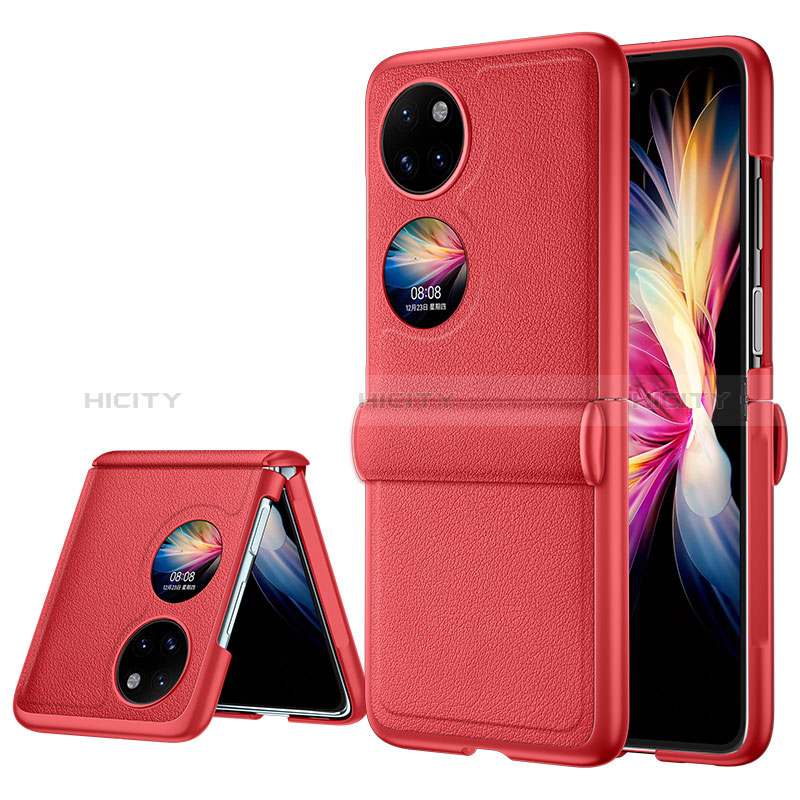 Funda Bumper Lujo Cuero y Plastico Mate Carcasa QK2 para Huawei Pocket S Rojo