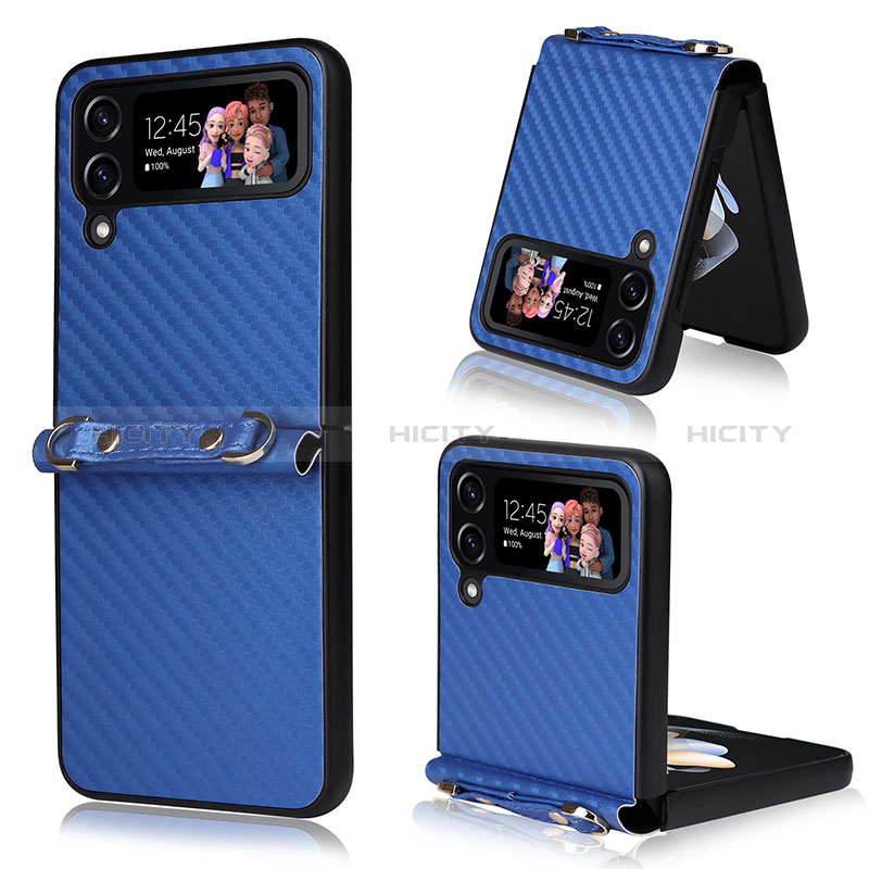 Funda Bumper Lujo Cuero y Plastico Mate Carcasa R01 para Samsung Galaxy Z Flip3 5G Azul