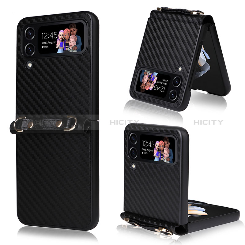 Funda Bumper Lujo Cuero y Plastico Mate Carcasa R01 para Samsung Galaxy Z Flip3 5G Negro