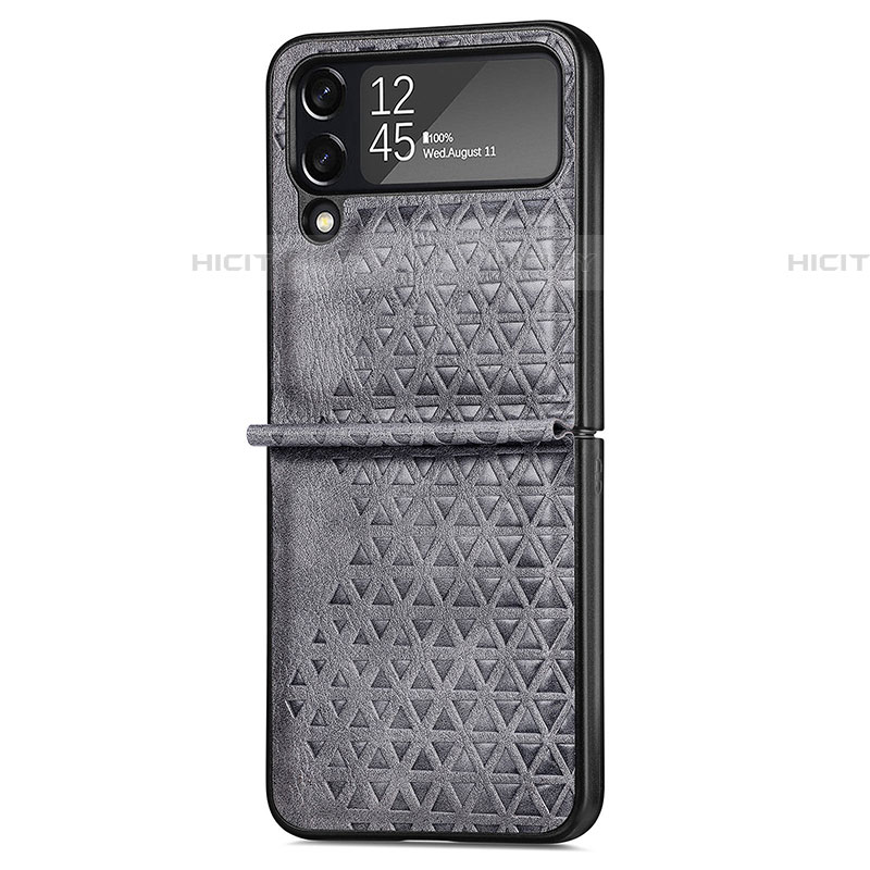 Funda Bumper Lujo Cuero y Plastico Mate Carcasa R02 para Samsung Galaxy Z Flip4 5G Gris