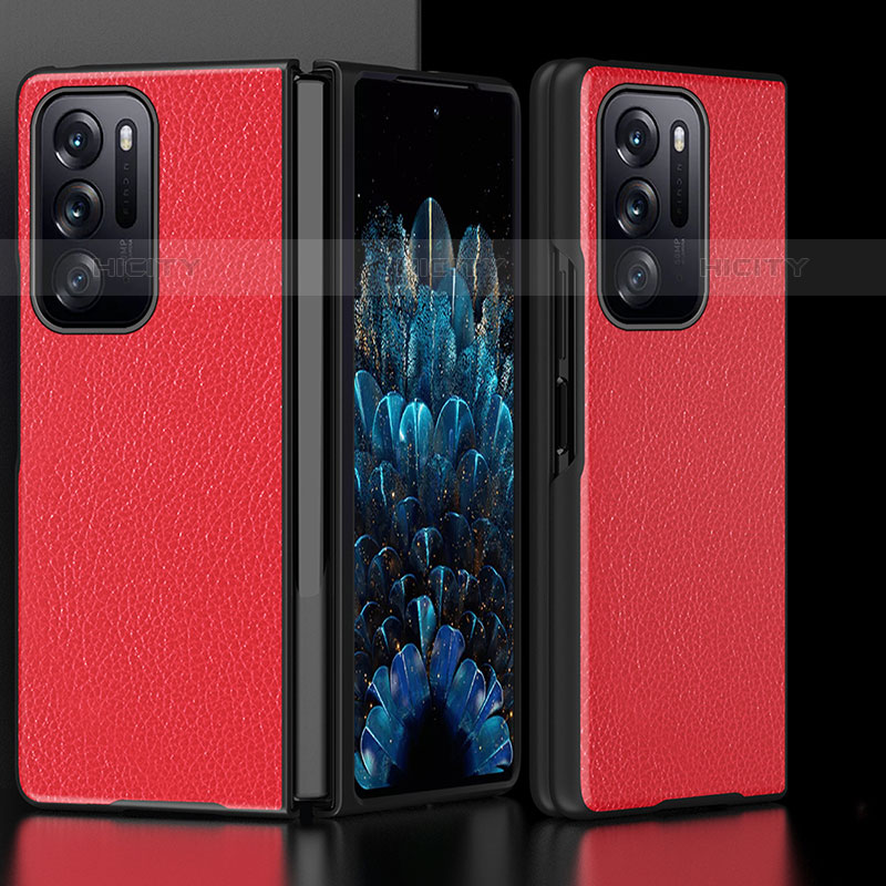 Funda Bumper Lujo Cuero y Plastico Mate Carcasa R03 para Oppo Find N 5G Rojo