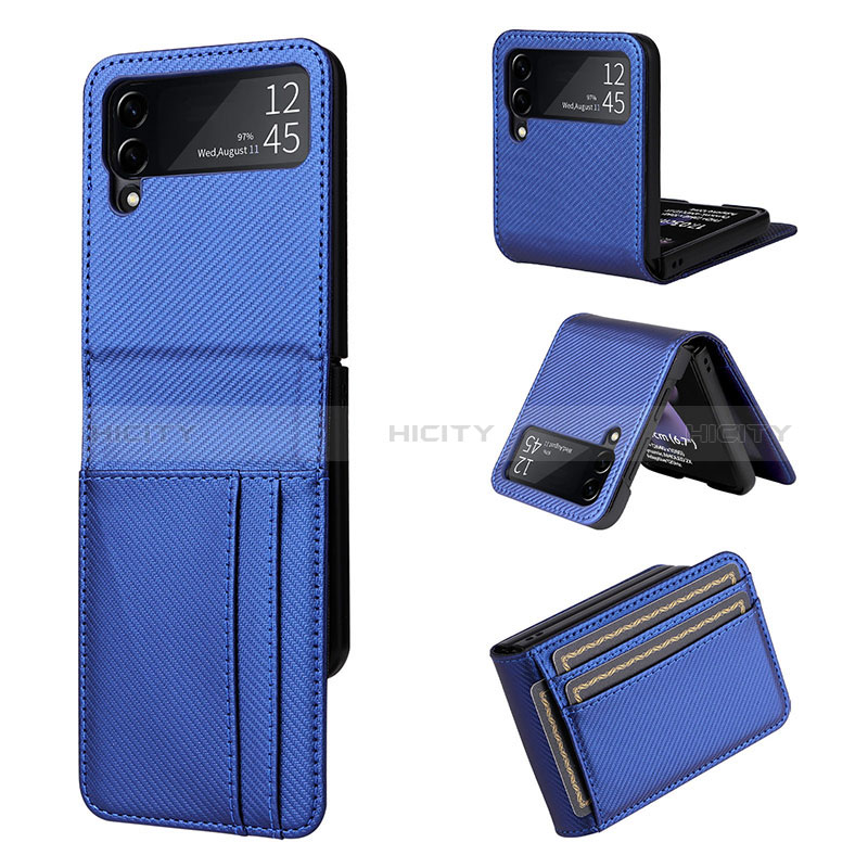 Funda Bumper Lujo Cuero y Plastico Mate Carcasa R03 para Samsung Galaxy Z Flip3 5G Azul