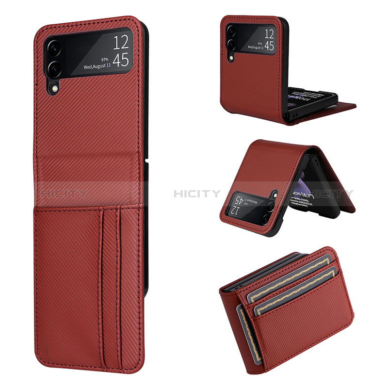 Funda Bumper Lujo Cuero y Plastico Mate Carcasa R03 para Samsung Galaxy Z Flip3 5G Marron