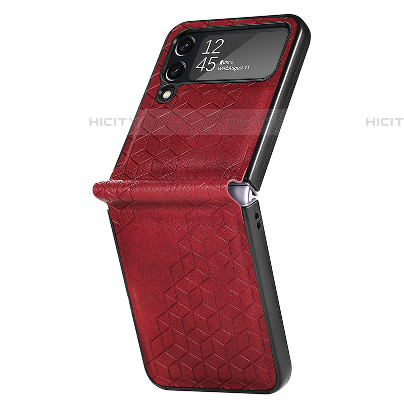 Funda Bumper Lujo Cuero y Plastico Mate Carcasa R04 para Samsung Galaxy Z Flip4 5G Rojo