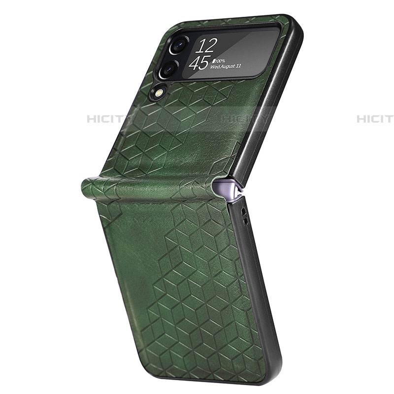 Funda Bumper Lujo Cuero y Plastico Mate Carcasa R04 para Samsung Galaxy Z Flip4 5G Verde