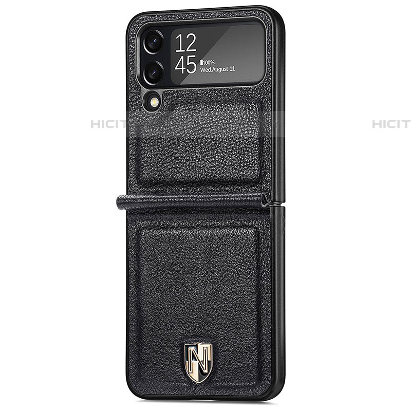 Funda Bumper Lujo Cuero y Plastico Mate Carcasa R05 para Samsung Galaxy Z Flip4 5G Negro