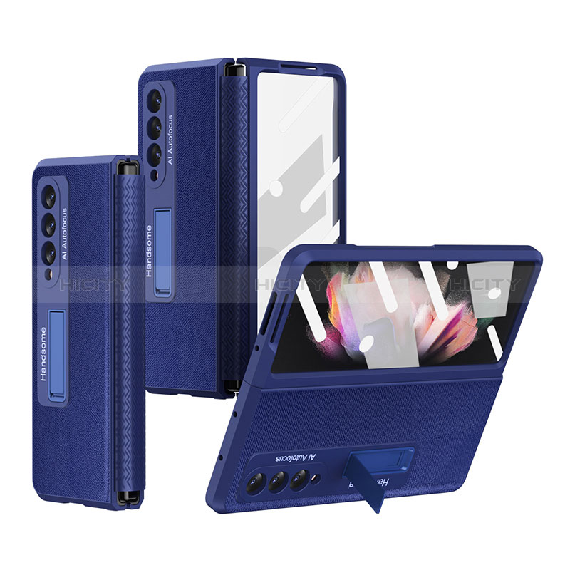 Funda Bumper Lujo Cuero y Plastico Mate Carcasa R09 para Samsung Galaxy Z Fold3 5G Azul