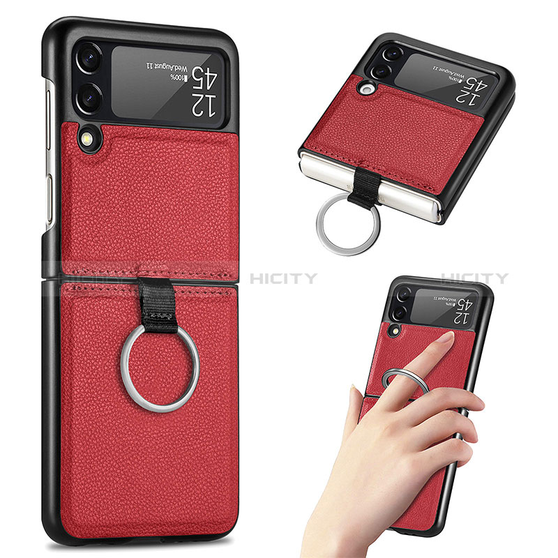 Funda Bumper Lujo Cuero y Plastico Mate Carcasa S01 para Samsung Galaxy Z Flip3 5G Rojo