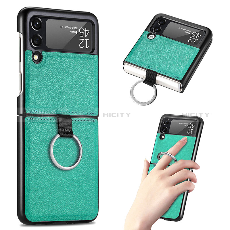 Funda Bumper Lujo Cuero y Plastico Mate Carcasa S01 para Samsung Galaxy Z Flip3 5G Verde