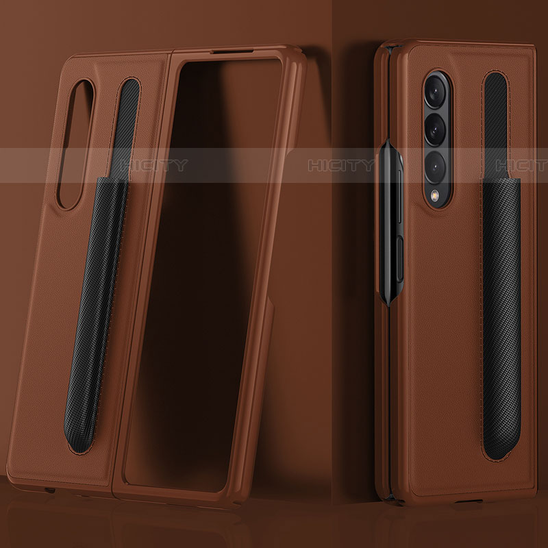 Funda Bumper Lujo Cuero y Plastico Mate Carcasa S02 para Samsung Galaxy Z Fold4 5G Marron