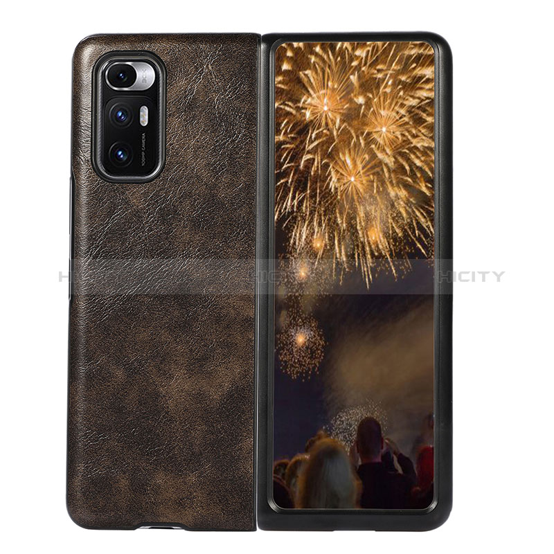 Funda Bumper Lujo Cuero y Plastico Mate Carcasa S02 para Xiaomi Mix Fold 5G Bronze