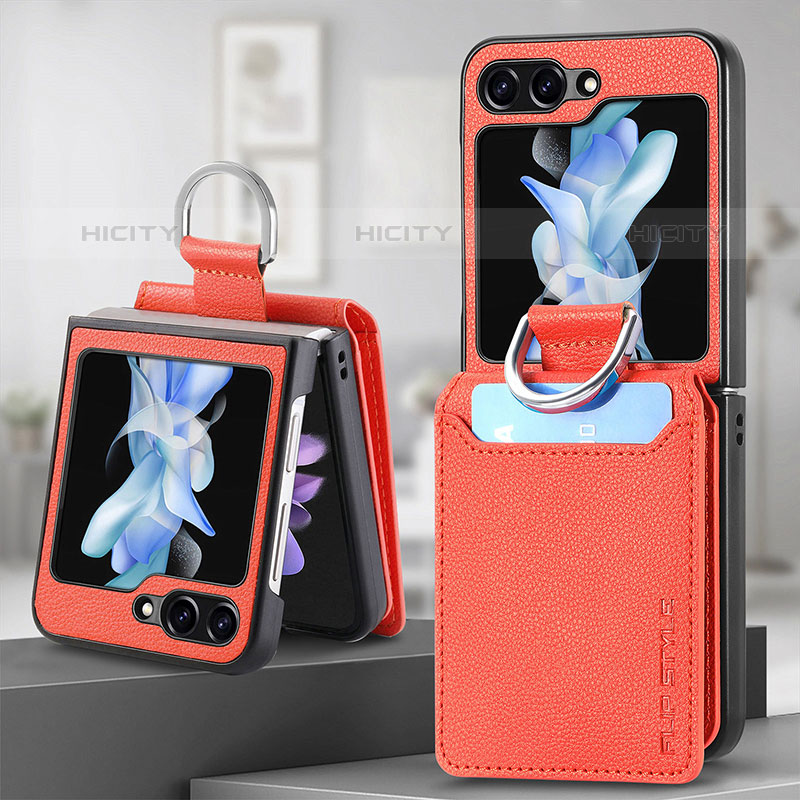 Funda Bumper Lujo Cuero y Plastico Mate Carcasa S02D para Samsung Galaxy Z Flip5 5G Naranja