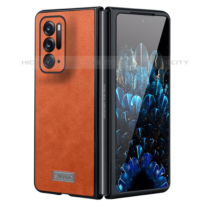 Funda Bumper Lujo Cuero y Plastico Mate Carcasa S03 para Oppo Find N 5G Naranja