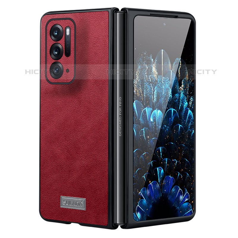 Funda Bumper Lujo Cuero y Plastico Mate Carcasa S03 para Oppo Find N 5G Rojo