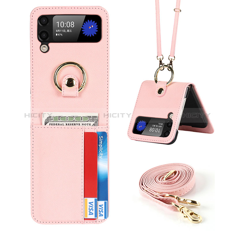 Funda Bumper Lujo Cuero y Plastico Mate Carcasa S03 para Samsung Galaxy Z Flip3 5G Rosa