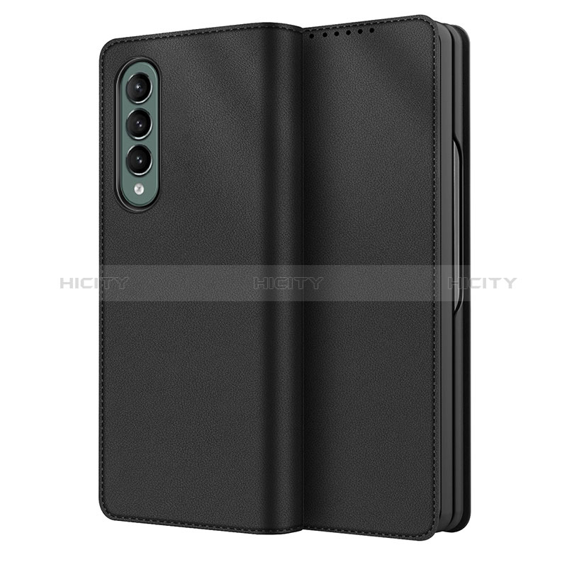 Funda Bumper Lujo Cuero y Plastico Mate Carcasa S03 para Samsung Galaxy Z Fold3 5G Negro