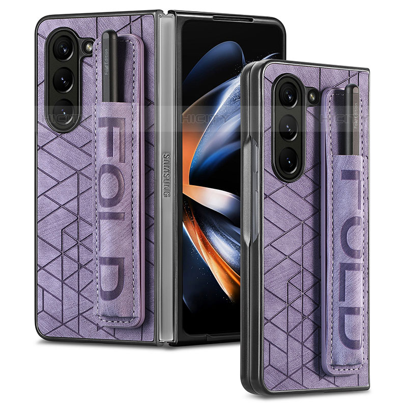 Funda Bumper Lujo Cuero y Plastico Mate Carcasa S03D para Samsung Galaxy Z Fold5 5G Morado