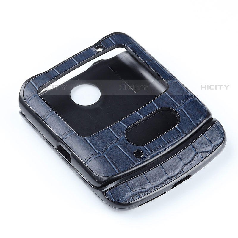 Funda Bumper Lujo Cuero y Plastico Mate Carcasa S04 para Motorola Moto RAZR (2022) 5G Azul