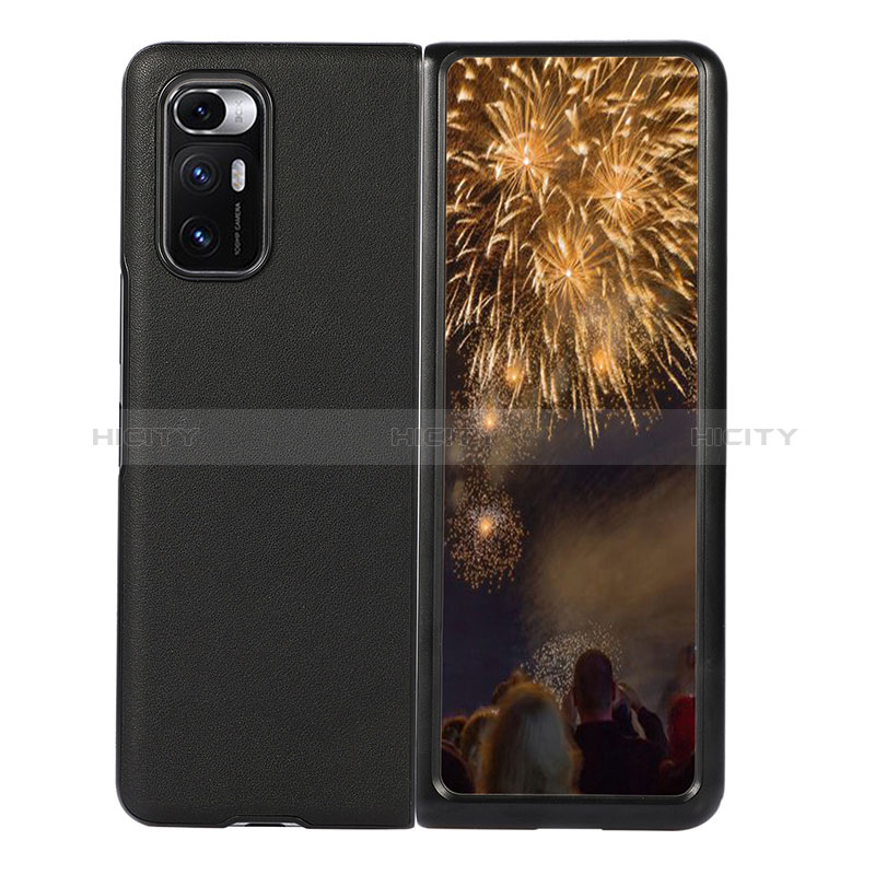 Funda Bumper Lujo Cuero y Plastico Mate Carcasa S04 para Xiaomi Mix Fold 5G Negro