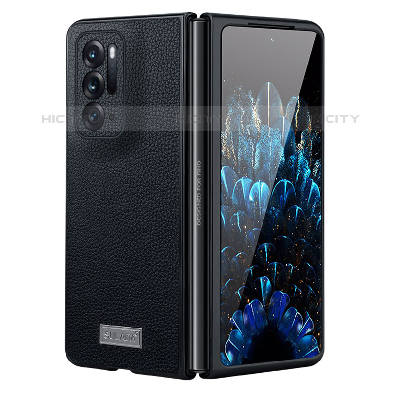 Funda Bumper Lujo Cuero y Plastico Mate Carcasa S05 para Oppo Find N 5G Negro