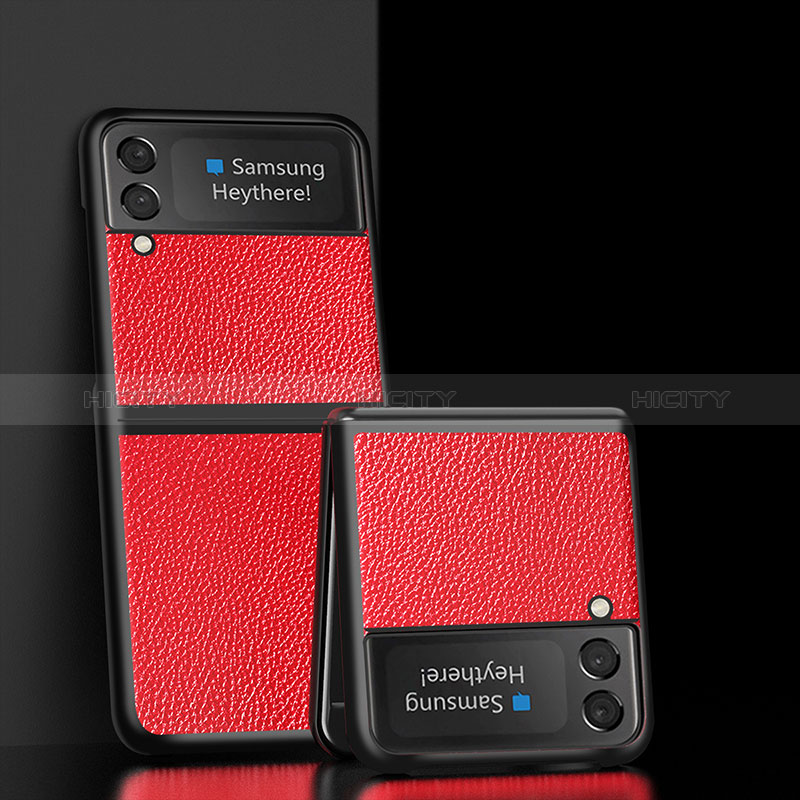 Funda Bumper Lujo Cuero y Plastico Mate Carcasa S05 para Samsung Galaxy Z Flip3 5G Rojo