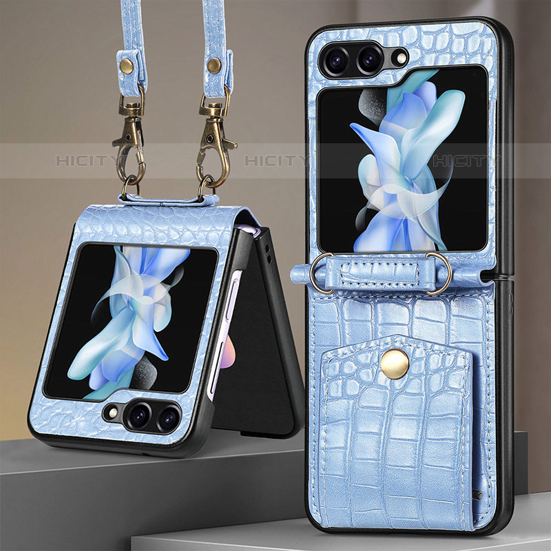 Funda Bumper Lujo Cuero y Plastico Mate Carcasa S05D para Samsung Galaxy Z Flip5 5G Azul