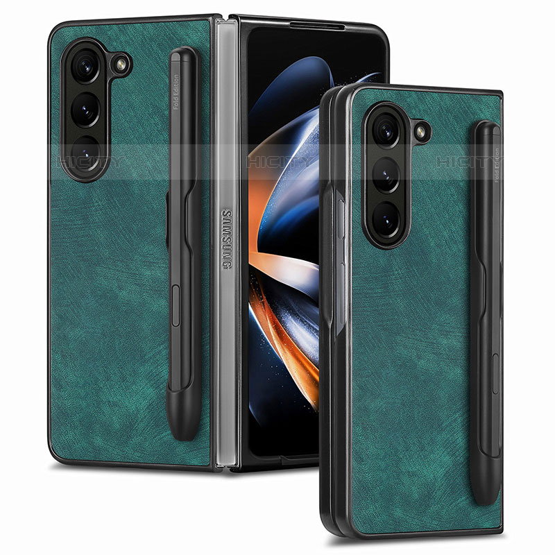 Funda Bumper Lujo Cuero y Plastico Mate Carcasa S05D para Samsung Galaxy Z Fold5 5G Verde