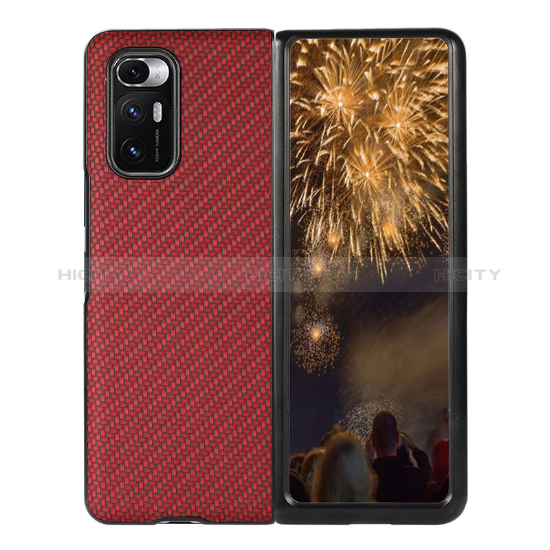 Funda Bumper Lujo Cuero y Plastico Mate Carcasa S07 para Xiaomi Mix Fold 5G Rojo