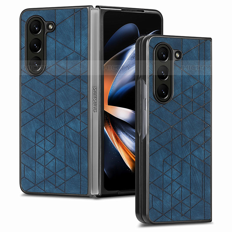 Funda Bumper Lujo Cuero y Plastico Mate Carcasa S07D para Samsung Galaxy Z Fold5 5G Azul