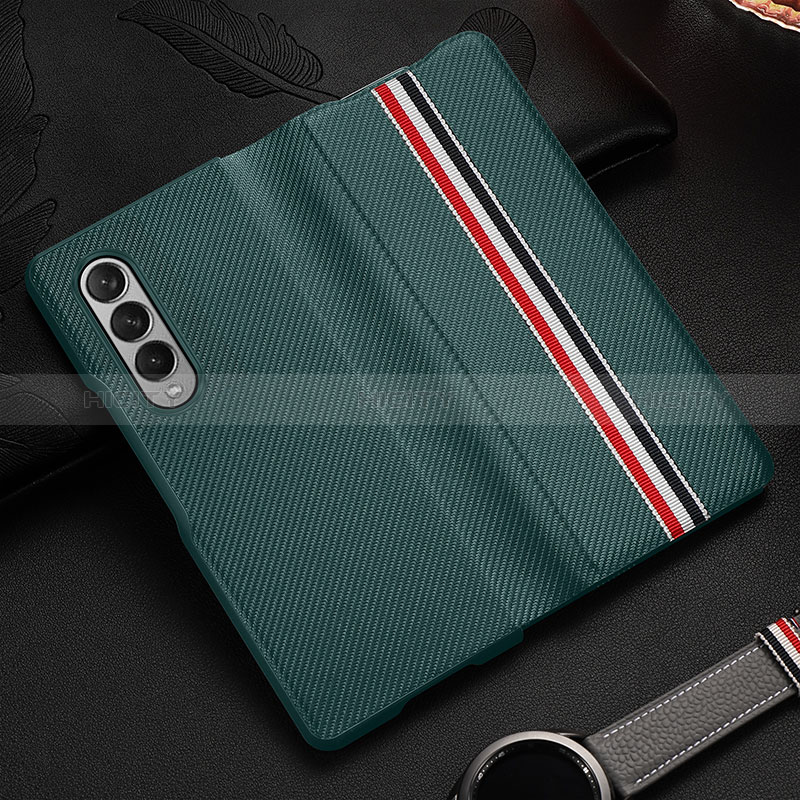 Funda Bumper Lujo Cuero y Plastico Mate Carcasa S09 para Samsung Galaxy Z Fold3 5G Verde