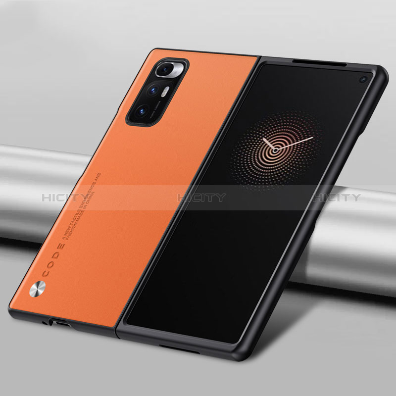 Funda Bumper Lujo Cuero y Plastico Mate Carcasa S09 para Xiaomi Mix Fold 5G Naranja