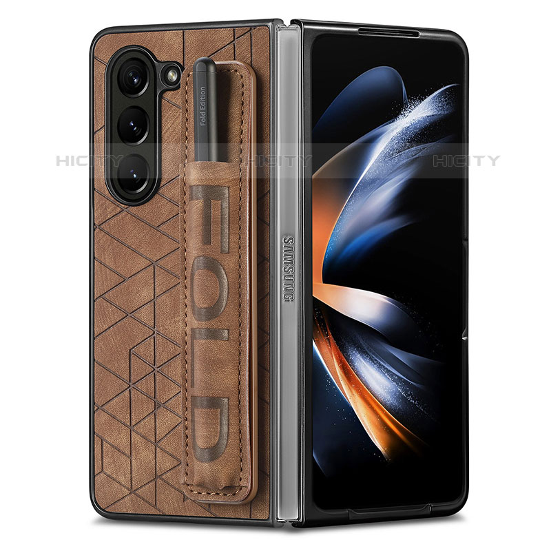 Funda Bumper Lujo Cuero y Plastico Mate Carcasa S11D para Samsung Galaxy Z Fold5 5G Marron