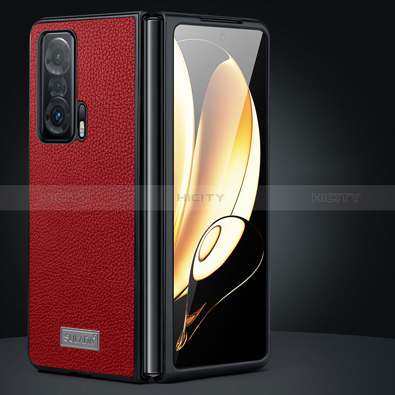 Funda Bumper Lujo Cuero y Plastico Mate Carcasa SD1 para Huawei Honor Magic V 5G Rojo