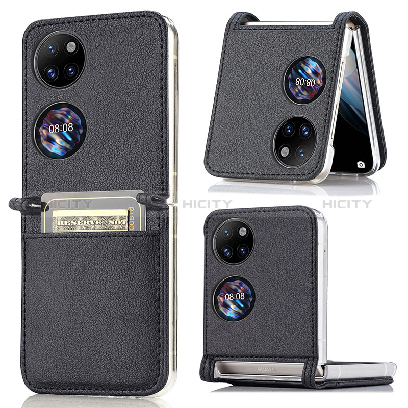 Funda Bumper Lujo Cuero y Plastico Mate Carcasa SD1 para Huawei P60 Pocket Negro