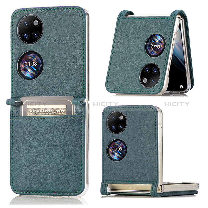 Funda Bumper Lujo Cuero y Plastico Mate Carcasa SD1 para Huawei P60 Pocket Verde