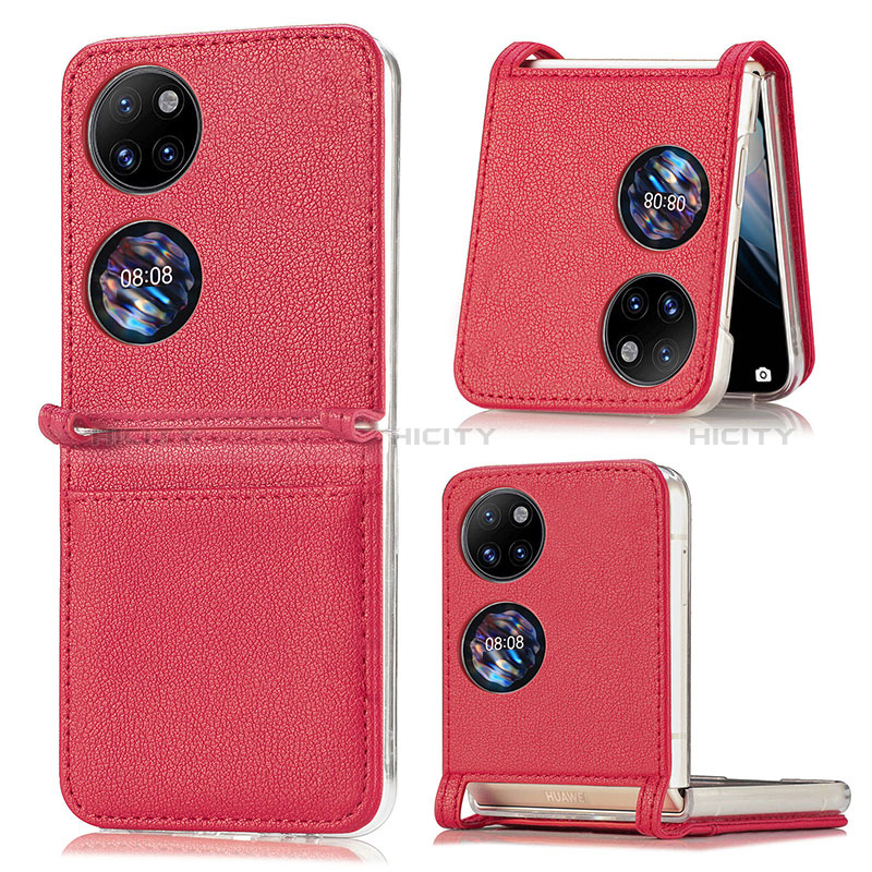 Funda Bumper Lujo Cuero y Plastico Mate Carcasa SD1 para Huawei Pocket S Rojo