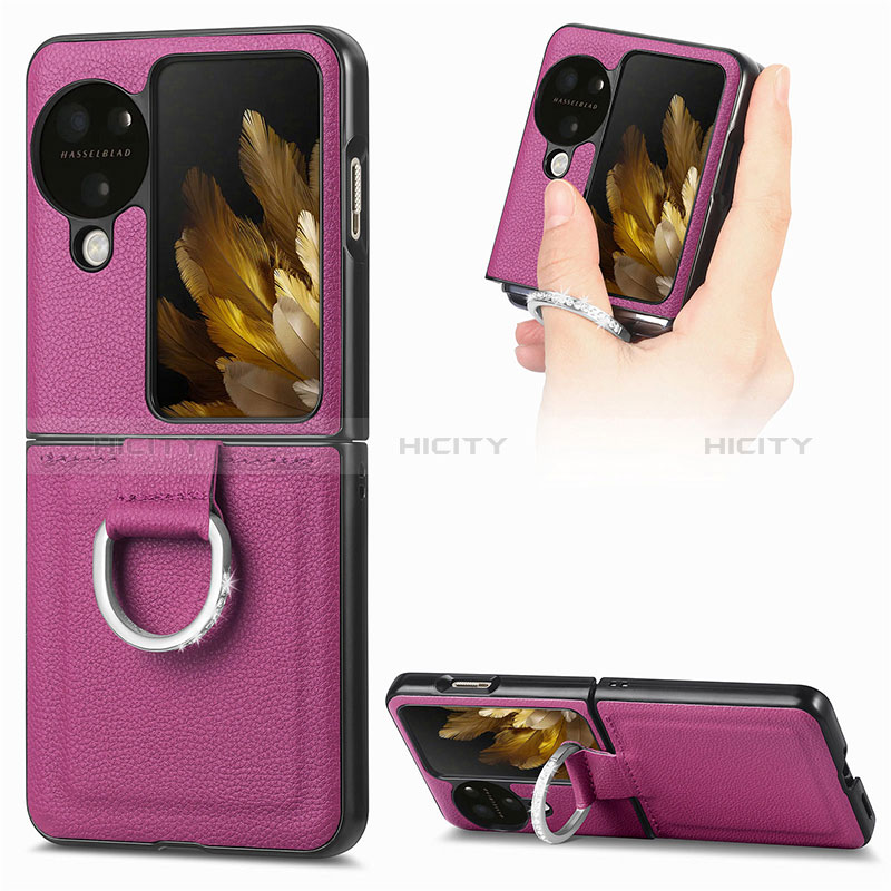 Funda Bumper Lujo Cuero y Plastico Mate Carcasa SD1 para Oppo Find N3 Flip 5G Morado