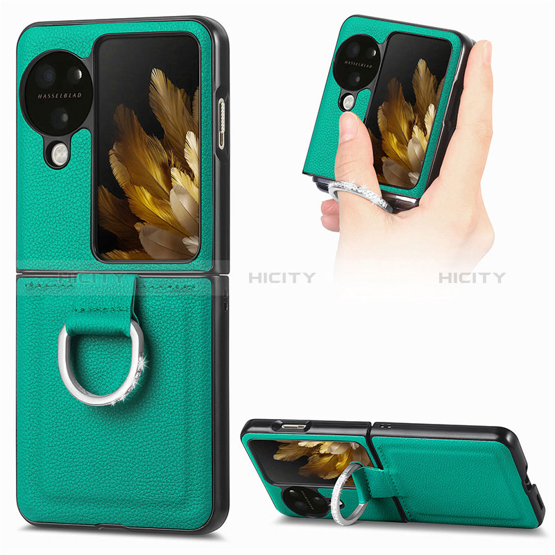 Funda Bumper Lujo Cuero y Plastico Mate Carcasa SD1 para Oppo Find N3 Flip 5G Verde