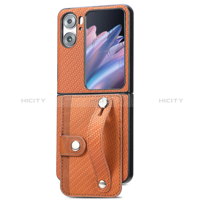 Funda Bumper Lujo Cuero y Plastico Mate Carcasa SD10 para Oppo Find N2 Flip 5G Marron