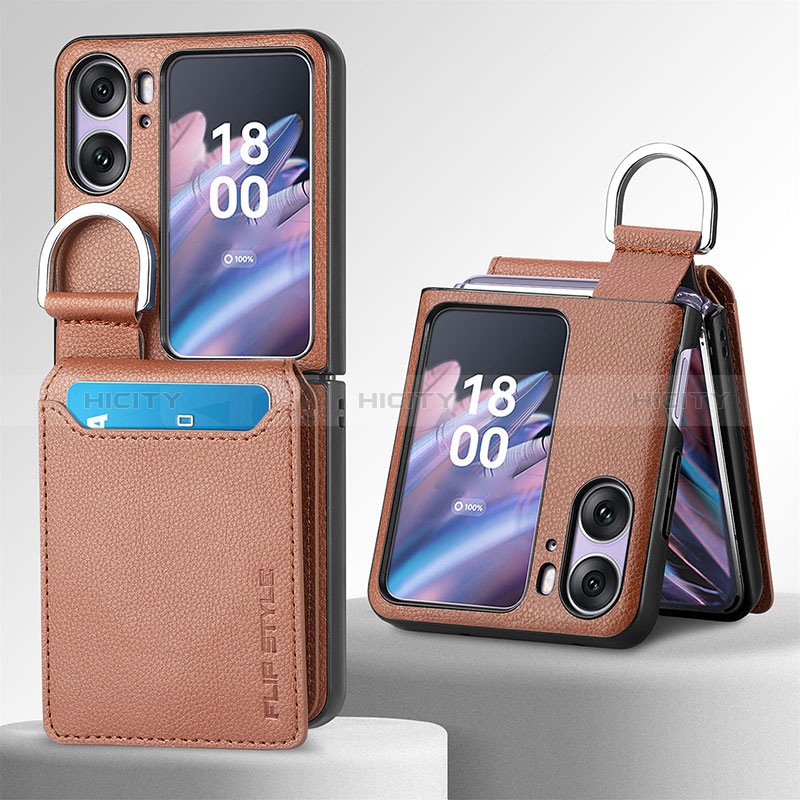 Funda Bumper Lujo Cuero y Plastico Mate Carcasa SD12 para Oppo Find N2 Flip 5G Marron