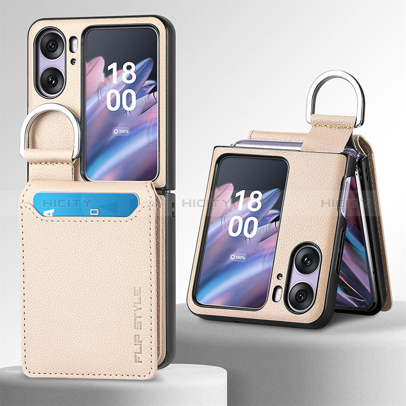 Funda Bumper Lujo Cuero y Plastico Mate Carcasa SD12 para Oppo Find N2 Flip 5G Oro