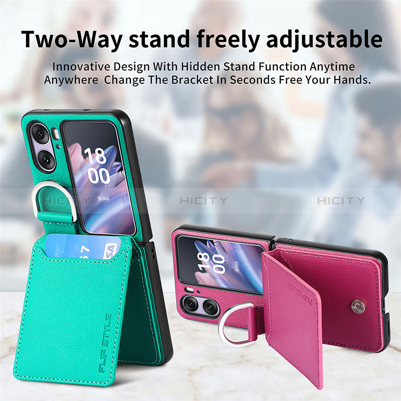 Funda Bumper Lujo Cuero y Plastico Mate Carcasa SD13 para Oppo Find N2 Flip 5G