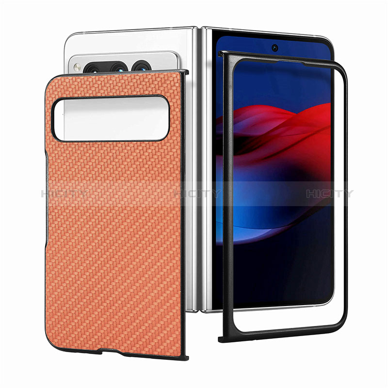 Funda Bumper Lujo Cuero y Plastico Mate Carcasa SD2 para Google Pixel Fold 5G Marron