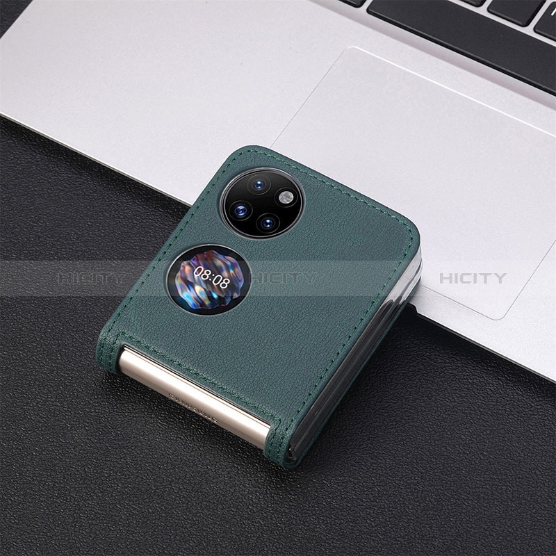 Funda Bumper Lujo Cuero y Plastico Mate Carcasa SD2 para Huawei P50 Pocket Verde